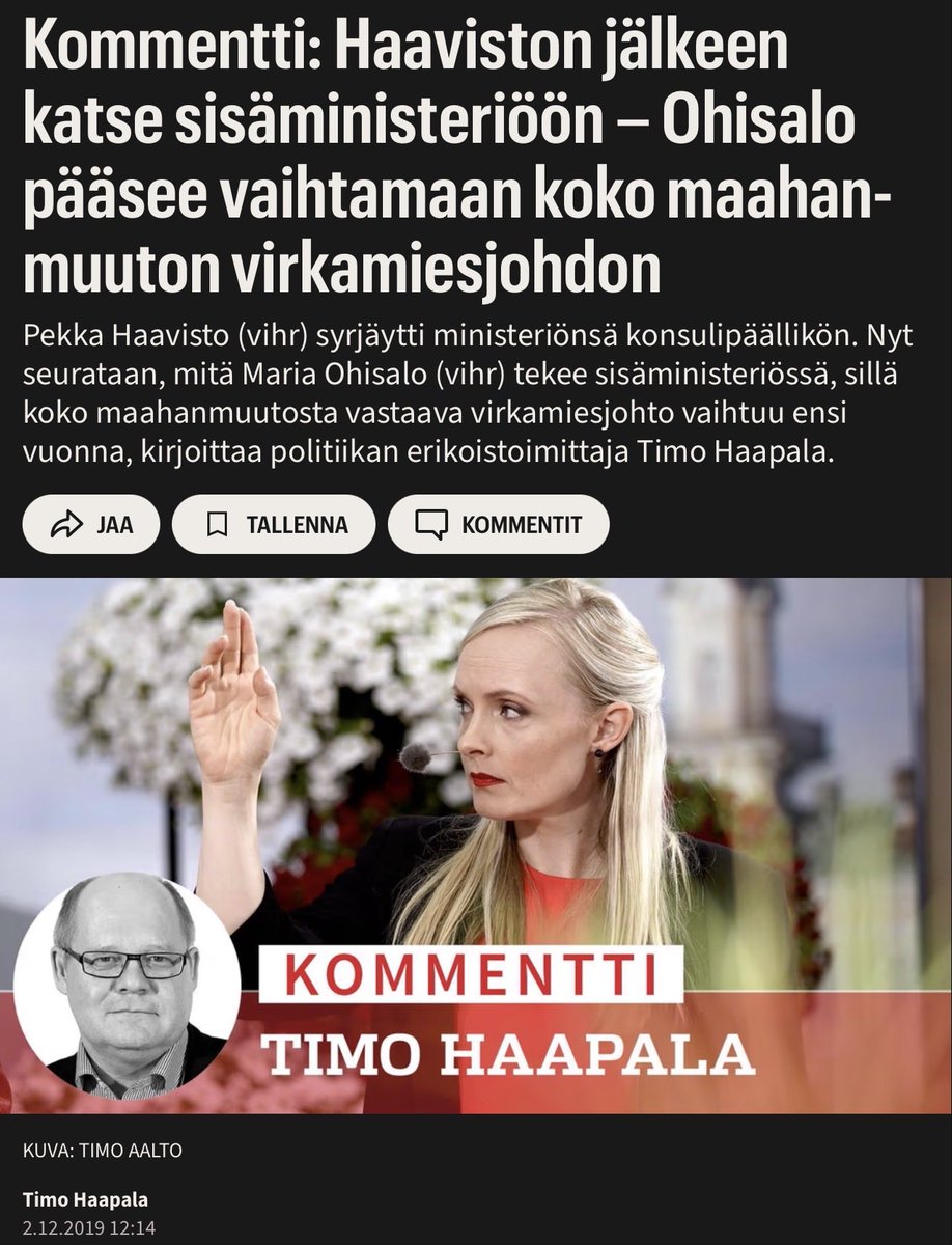 Haapala kirjoitti sisäministeriön nimityksistä 2019.

Nuo Vihreiden valtakaudella nimitetyt virkamiehet ovat nyt tehtävissään.

Miten luulette heidän kokevan kun vihreä päällikkö vaihtuu persuun?
Ja ketä uskotte Ylen haastattelevan?

I rest my case

is.fi/politiikka/art…