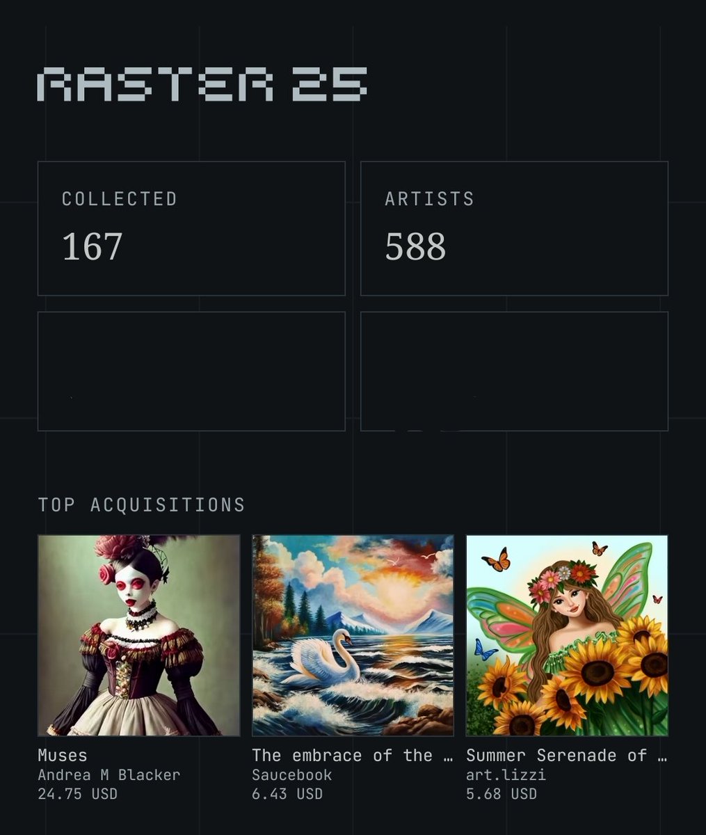 artmediateo's tweet image. In year 2025 collected 167 artworks on objkt and supported 588 artists.
@raster_art #nightpost