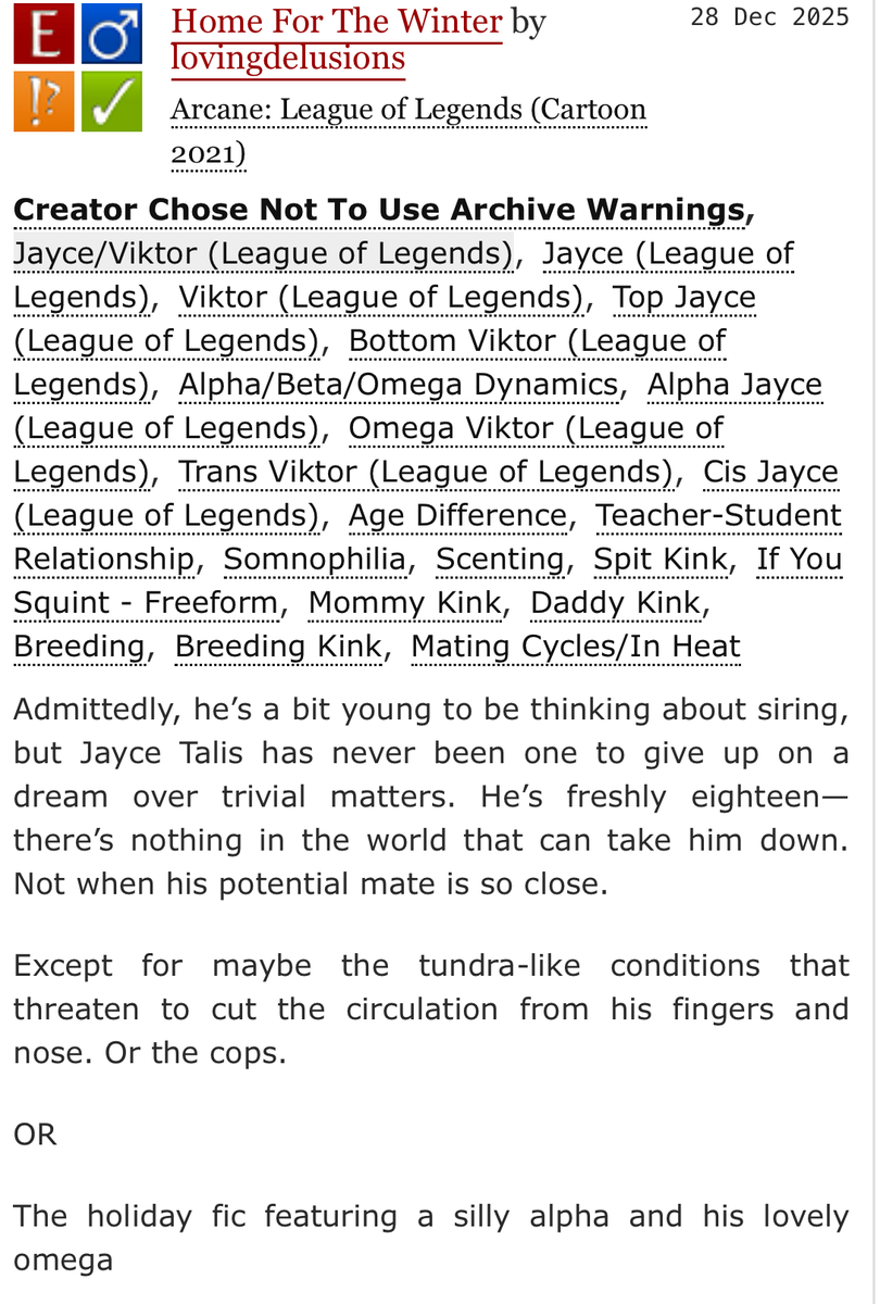 soaringdelusion's tweet image. Happy Holidays! So much love to @lemonlined, my Fixed Secret Santa Giftee! Please see the tags for any warnings/info

Ⰶ Omega Viktor/Alpha Jayce
Ⰶ 7K
Ⰶ Pwp, fluff

archiveofourown.org/works/76558046