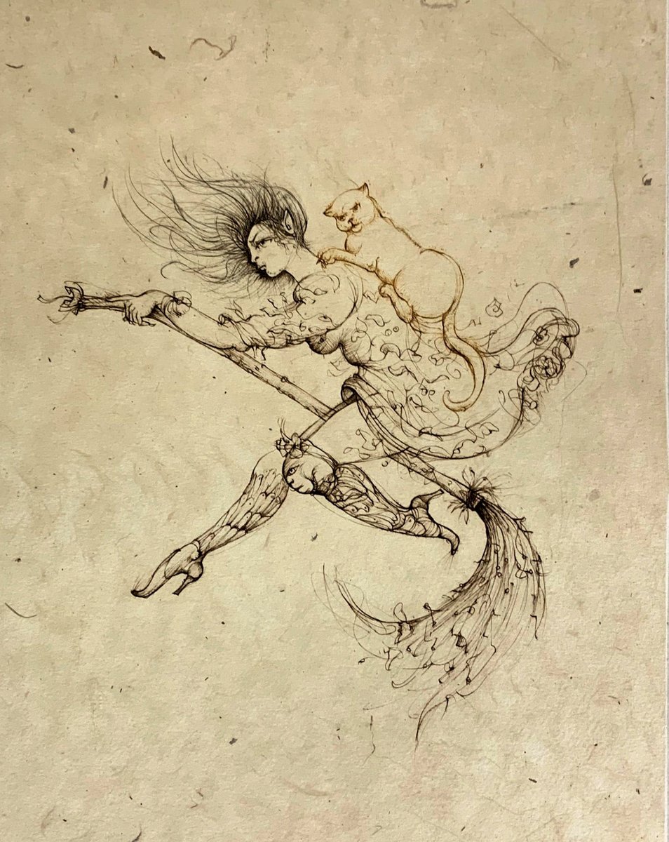La Sorcière sur le Balai (The Witch on the Broom), Leonor Fini. Date: 1972. Technique: Etching on paper (Eau-forte), Private Collection.⁣