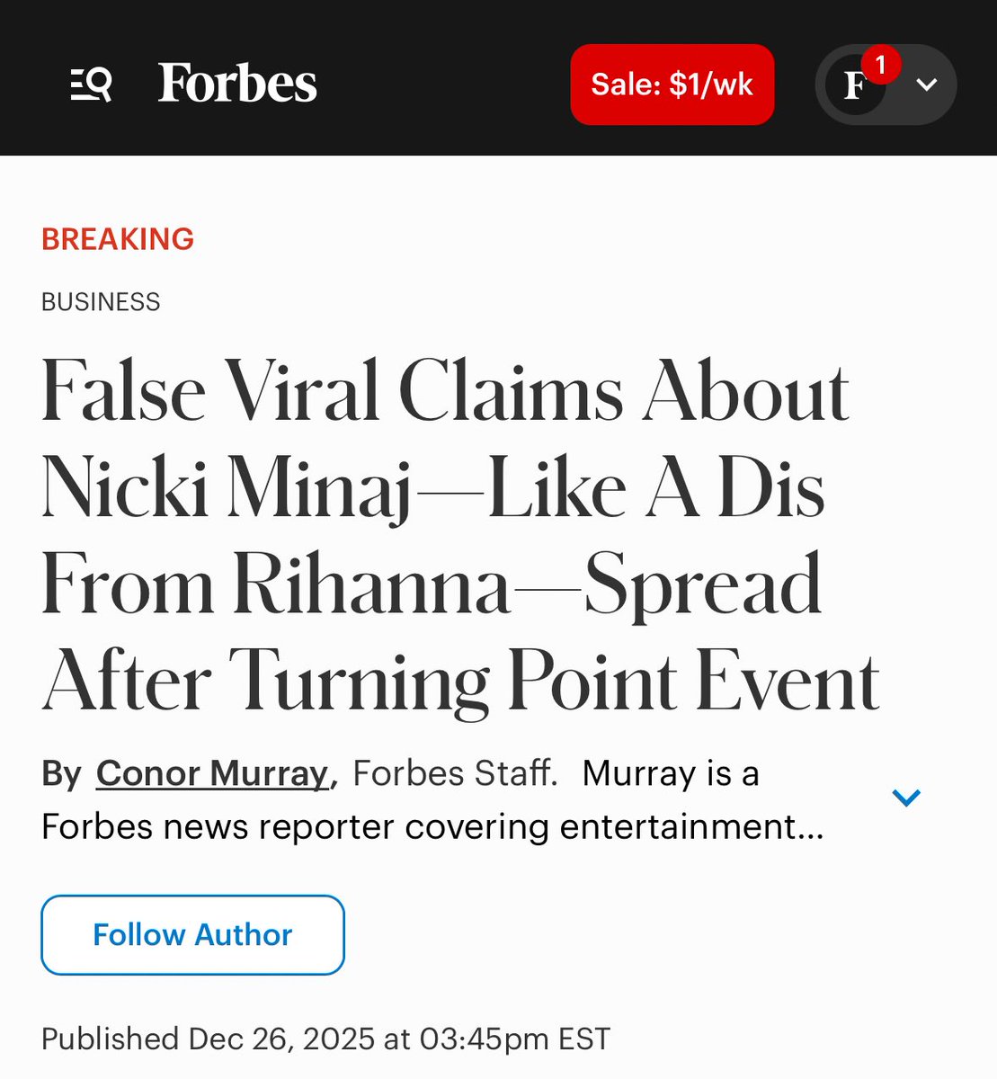 BeautyNBars's tweet image. Forbes addresses the false claims that Nicki Minaj deactivated her IG &amp;amp; was dissed by Rihanna after the TPUSA event. They did their research, unlike compromised publications like @billboard