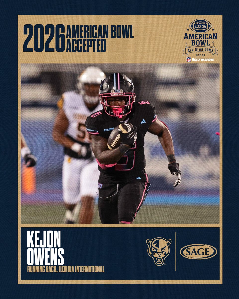 WELCOME TO AMERICA’S COLLEGE FOOTBALL ALL-STAR GAME! 🇺🇸

Kejon Owens from <a href="/FIUFootball/">FIU Football</a> has officially accepted his invitation to the 2026 American Bowl, where the nation’s top senior talent comes together to compete, represent their programs, and honor those who serve.

Next