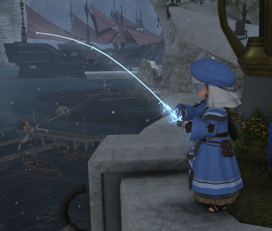 經過了好幾天的努力，我終於完成了！！！

我夢寐以求的！發光釣竿！！！

我現在是海釣船上最耀眼的拉拉肥了！！！

它真的，好美哦😭

#FFXIV