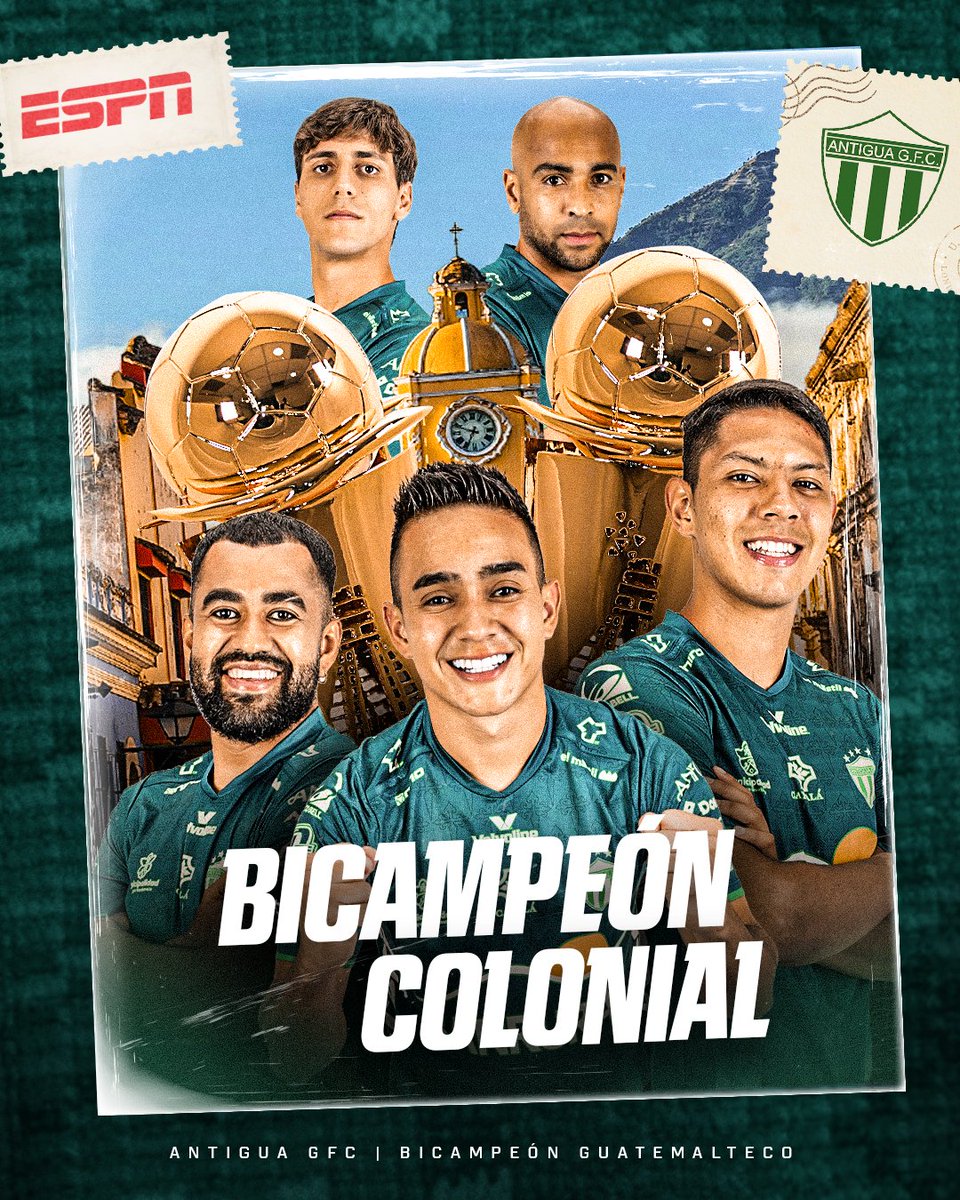 ESPN_CENAM's tweet image. 🇬🇹🏆🏆 ¡ANTIGUA GFC BICAMPEÓN DE LA LIGA NACIONAL!🥑

Los Panzas Verdes logran su sexta estrella en el futbol guatemalteco tras imponerse ante Municipal 👹 en la final del #Apertura2025 

¡Primer BICAMPEONATO en la historia de los aguacateros!😱