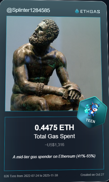 Leveled up in the Great Gas Reckoning with ETHGas! 💪

Teen Jack status: 0.4475 ETH gas spent, 180 Beans earned—supporting the Gasless Future!

Claim your Gas ID at ethgas.com/community/gas-…
