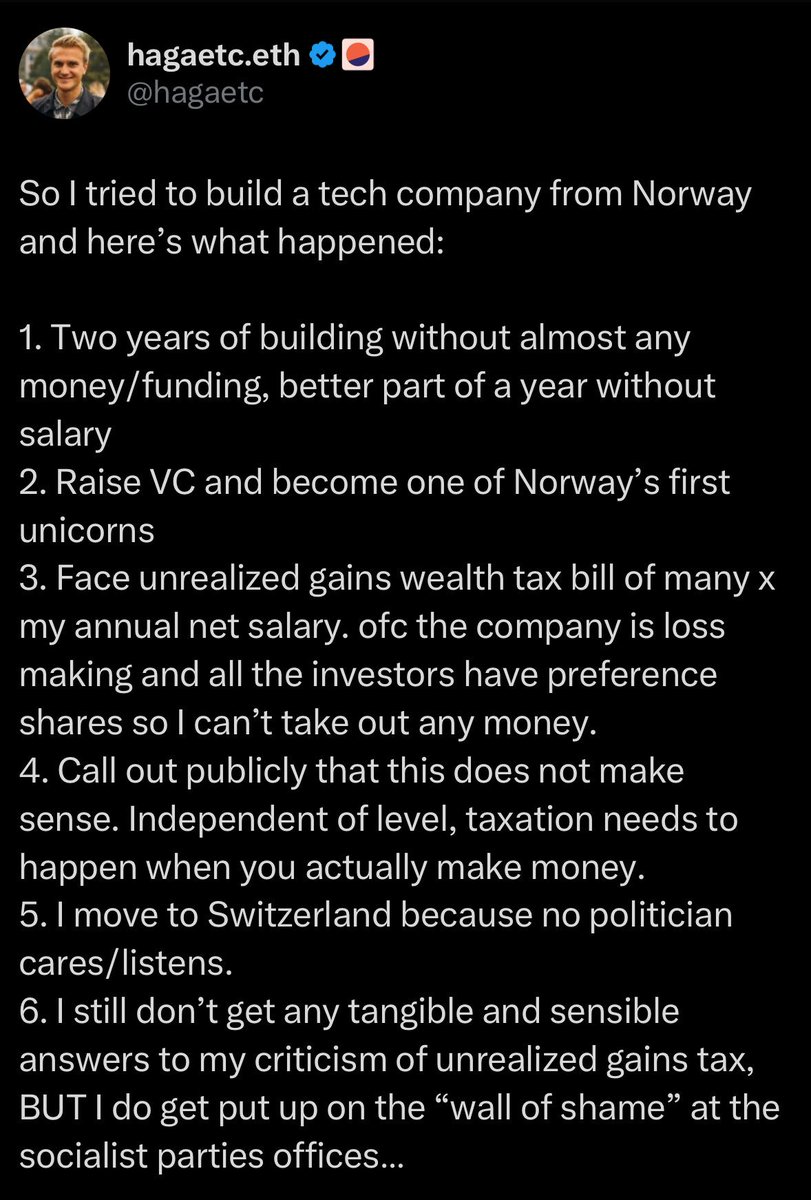 Austen's tweet image. Friendly reminder to all of the idiots (including @RoKhanna) who are trying to tax unrealized capital gains that it fundamentally does not work.

You will force people to leave because it doesn’t make any sense.

This is not a political stance, it is an IQ test.