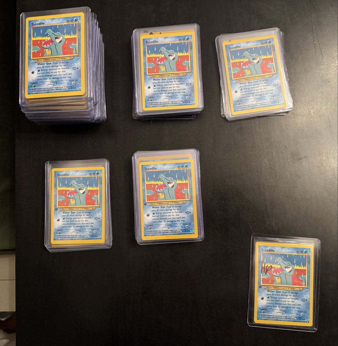 jeffjet24's tweet photo. #totodile update!!

1st Edition:
* 5x NM
* 10x LP
* 1x HP

Unlimited:
* 41x NM
* 14x LP
* 3x MP

TOTAL: 74x Neo Destiny Totodiles!

Gonna keep working towards the next goal of 100, but ultimately aiming for 1000!

#pokemontcg #PokemonCards https://t.co/9PgWj7EjQX
