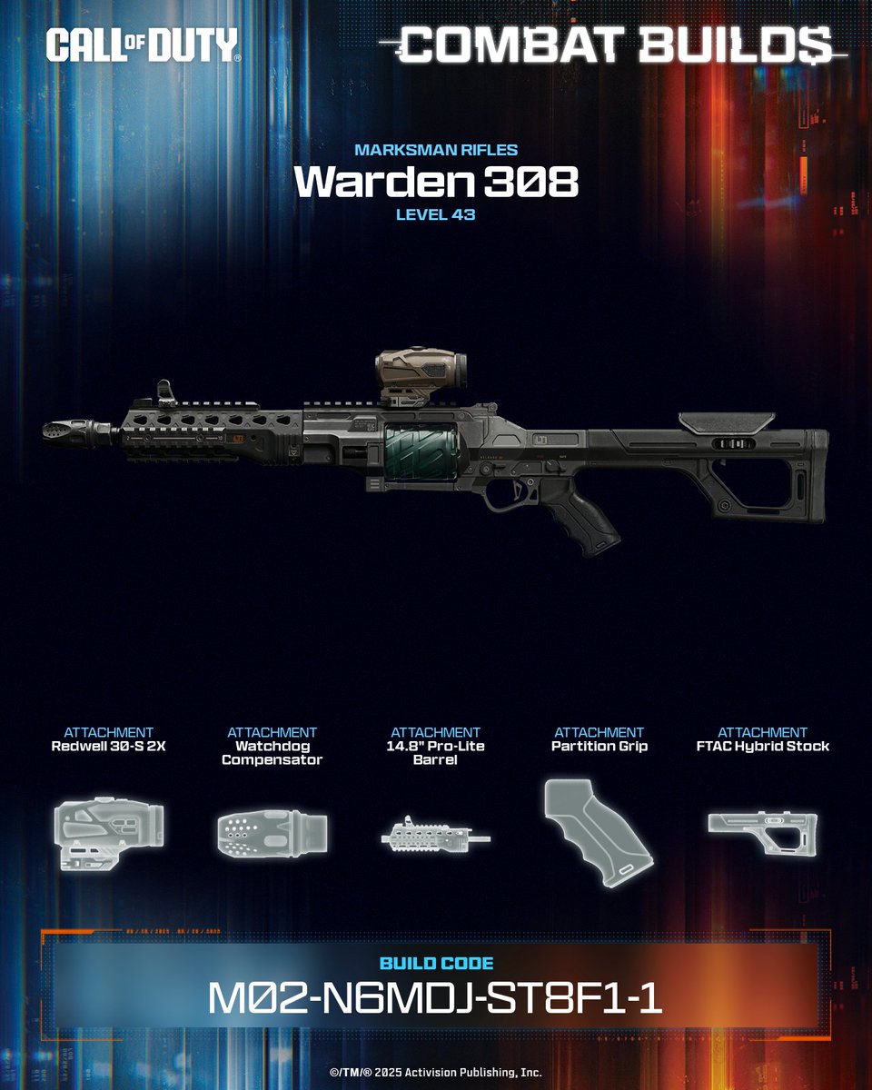 A balanced Warden 308 build focused on smooth, controllable recoil for steady shots every fight 🎯

💥 Equip this build now ➡️ M02-N6MDJ-ST8F1-1 #CallOfDuty #CODCombatBuilds