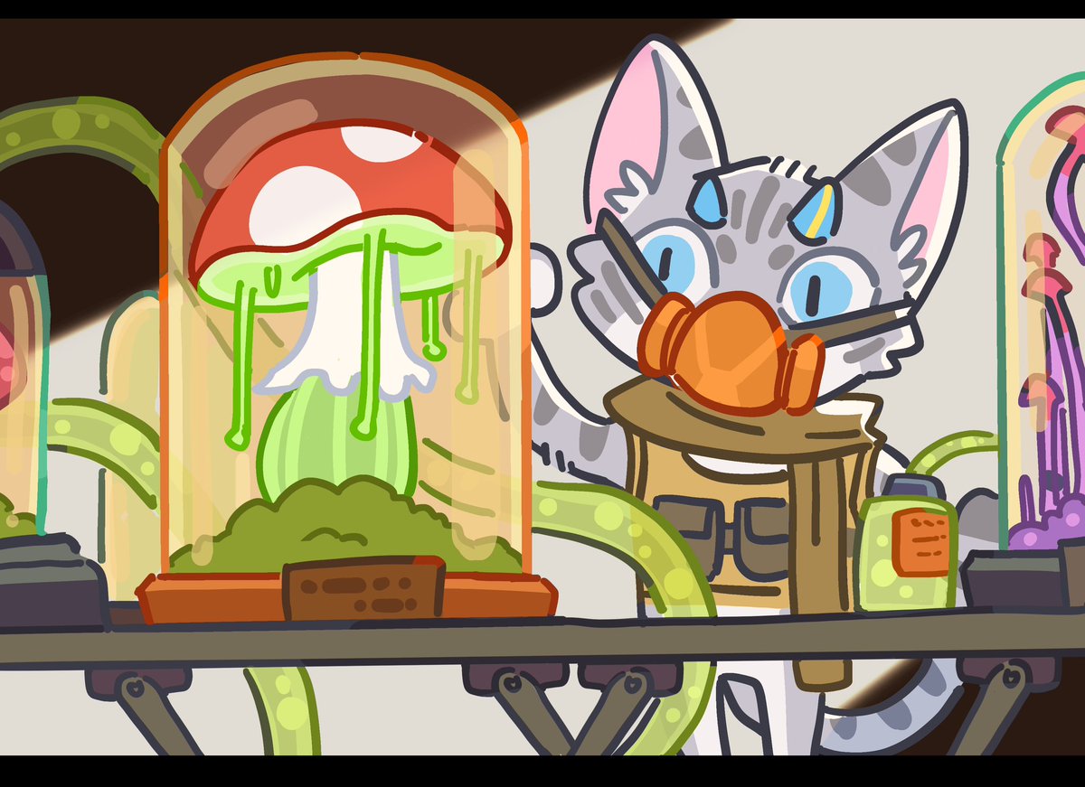 Fungal Bakery operates the "Spore Farm" – cultivating edible giant mushrooms and medicinal fungi within controlled irradiated fungal gardens. Farmers must wear respirators at all times, as a single misplaced breath could turn you into the farm's new "soil".
#furry #furryart