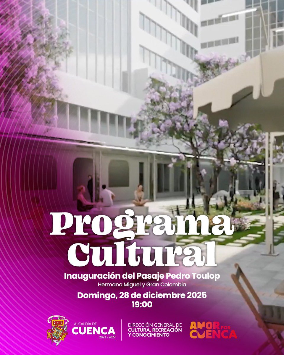 CulturaCUE's tweet photo. La cultura se toma el #EspacioPúblico 🙌
Te invitamos a ser parte del #ProgramaCultural por la inauguración de la Plaza Padre Pedro Toulop, con presentaciones artísticas pensadas para compartir, encontrarnos y celebrar en comunidad 🎻
#CulturaCuenca #CuencaPremium https://t.co/dJ1O6MZ8i5