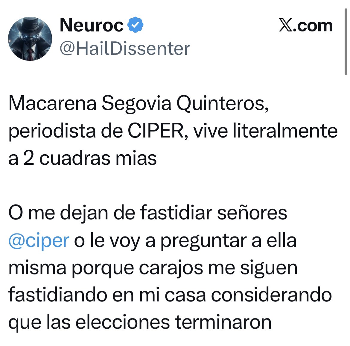 Hay gente que ya no solo debería estar fuera de redes sociales (impactante que Musk proteja cuentas rata porque son de ultraderecha) sino que deberían ser visitados por la PDI.