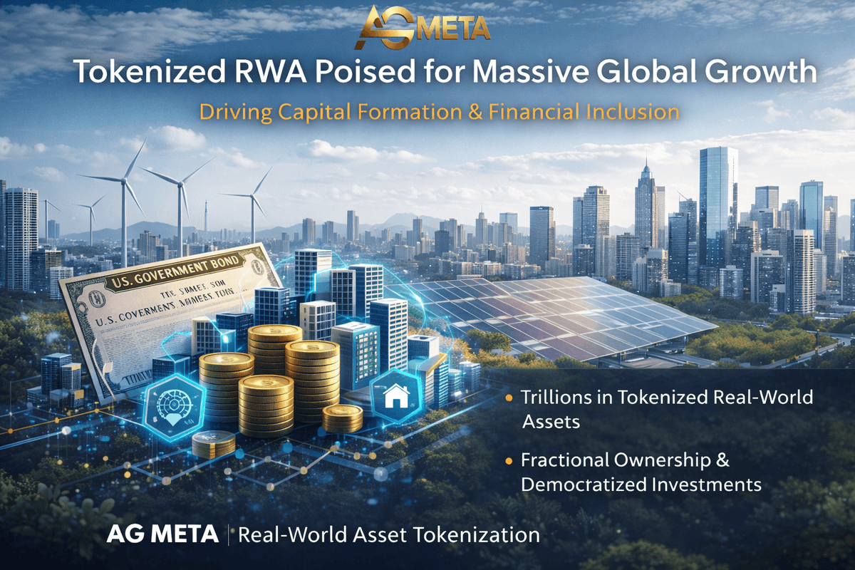 AGmetaOfficial's tweet photo. The RWA (Real-World Asset) market is set for significant growth, driven by blockchain adoption in emerging economies. Jesse Knutson, COO of Bitfinex, highlights that tokenization enables more efficient capital formation and bypasses traditional financial systems, making investment opportunities more accessible to a wider audience.

Tokenizing tangible assets on blockchain accelerates financial inclusion, allowing fractional ownership and democratizing access to investments once reserved for institutional players. In emerging markets, real estate and commodities are common tokenized assets, while U.S. government bonds dominate developed economies.

The total value of tokenized RWA could reach trillions of dollars in the next decade, but this depends on major issuers scaling from pilot projects to full commercialization. AG META plays a crucial role by providing a compliant infrastructure for tokenizing real-world assets. Its platform helps bring stable, income-generating assets onto the blockchain, making traditionally illiquid assets more accessible and liquid.

As RWA tokenization expands, AG META is well-positioned to drive growth, offering greater transparency, liquidity, and stability in global asset markets.

website： https://t.co/lB8E2viPap

#RWA #rwa #AGMETA #agmeta #AGmeta #RealWorldAssets #Tokenization #DeFi #FinTech #BlockchainFinance #CrossBorderPayment