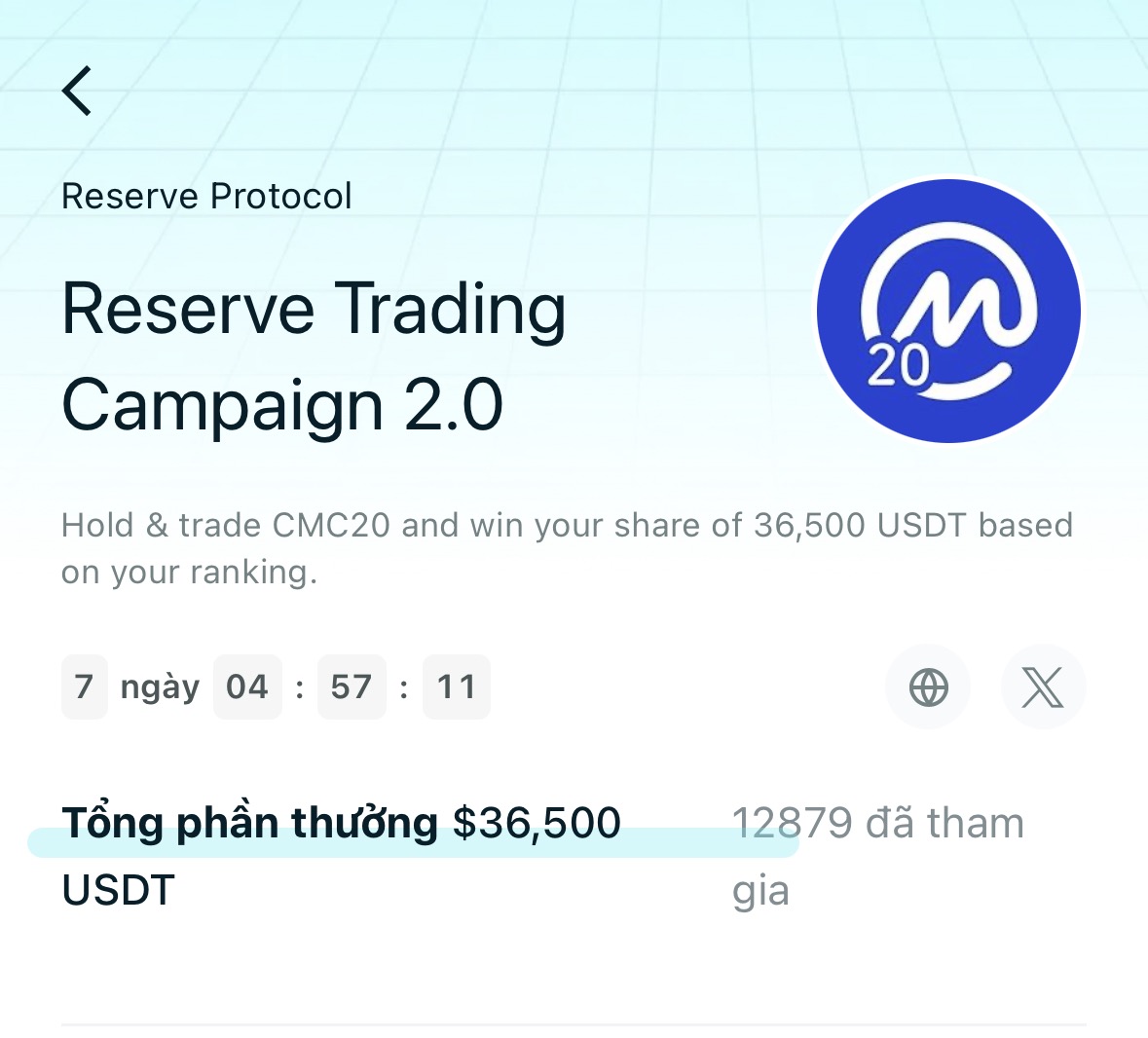 🧧 Có kèo bào kiếm tí $USDT cuối năm này ae!

Vào làm tí volume kiếm thêm thu nhập từ <a href="/BitgetWallet/">Bitget Wallet 🩵</a> &amp; Reserve nhé. 

🏵️Kèo này có pool tới 36.500 $USDT - End 4/1/2026.

✅ Quest cực đơn giản: 
1️⃣ Trade token $CMC20 trên mạng BNB Chain. 
2️⃣ Cày volume lọt Top 1000. 
3️⃣