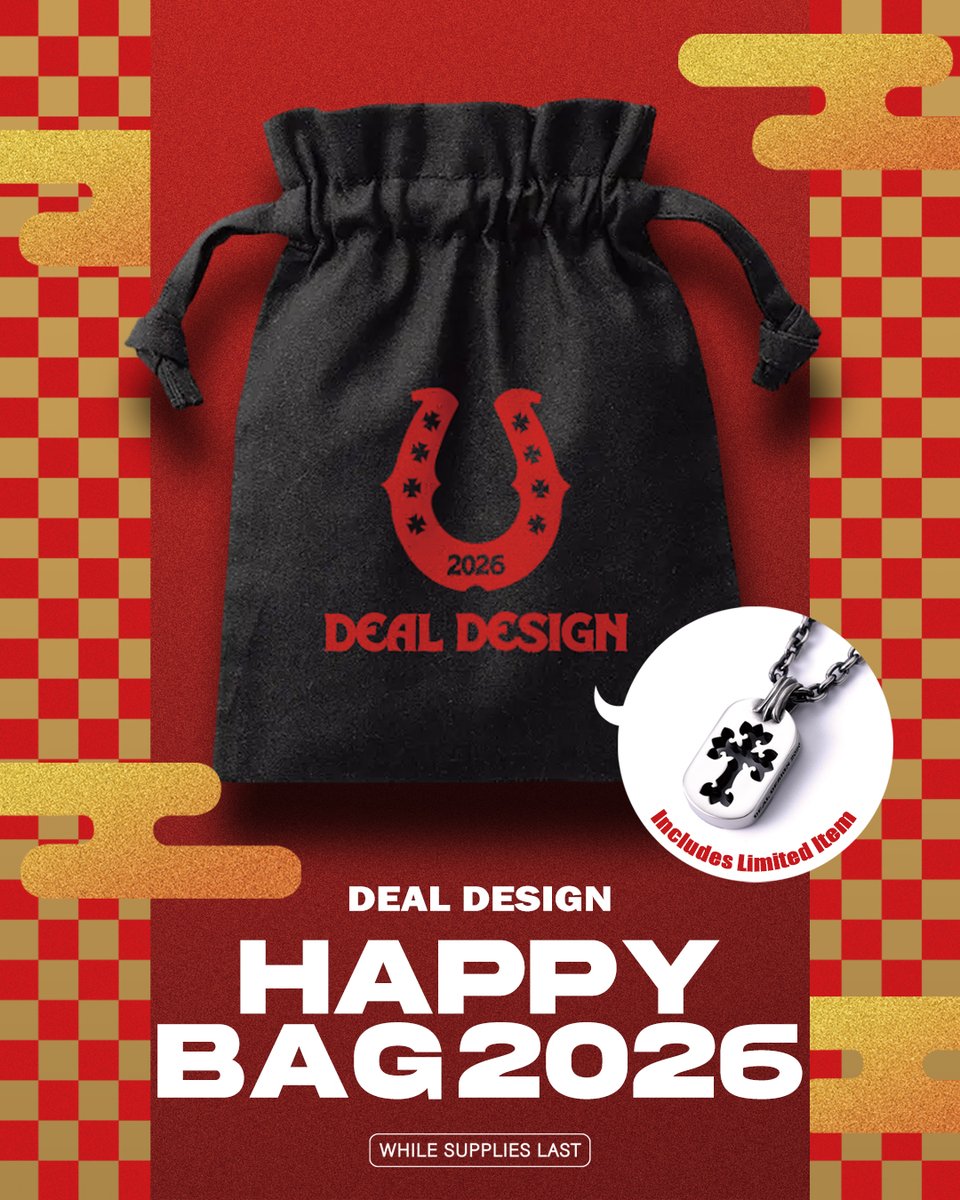 2026 HAPPY BAG🐎
／
本日発売！
完全数量限定
DEAL DESIGNの新春 #福袋 が登場✠
＼

福袋のために製作した限定ペンダントが必ず封入！
その他アクセサリー各種・雑貨類が入ったお得な内容をお見逃しなく🛍️

deal-design.jp/ic/2026happybag