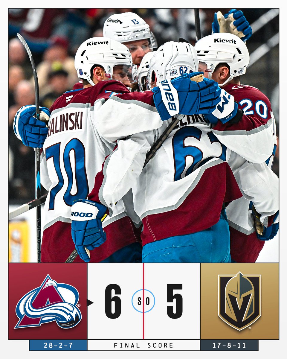 NHL's tweet image. The @Avalanche complete the comeback in a shootout to secure their seventh win in a row! 🏔️
