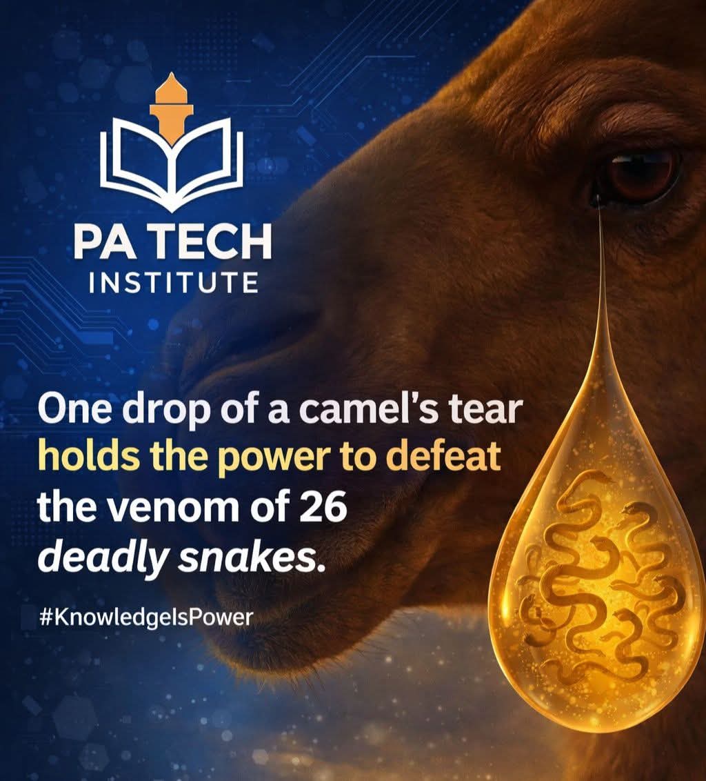 TechInstitutePA's tweet photo. *One drop of a Camel's 🐫 Tear 💧 💥 holds the power to defeat 💥 the venom of 26 deadly snakes 🐍*

*See Explanation 👇🏻*
*https://t.co/95zc4ZC76G*

#Knowledgeispower
#PATechInstitute https://t.co/3EpVuGyaSj