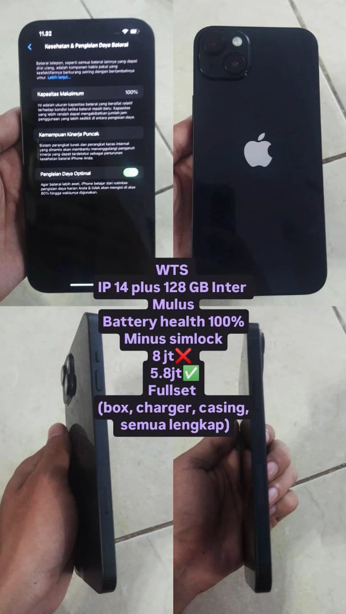 null_ave's tweet photo. 📱iPhone 14 plus 128 GB 

✔️ Fullset (box, charger, dan casing)
✔️ Battery health 100%
✔️ Mulus 
✔️ True tone nyala
✔️ Face id nyala 

❗Inter (simlock)

8 juta ❌ 💸 5.8 juta ✅

Tanya-tanya langsung dm aja yaa☺️

#wts #zonauang https://t.co/wE2CJKLDg2