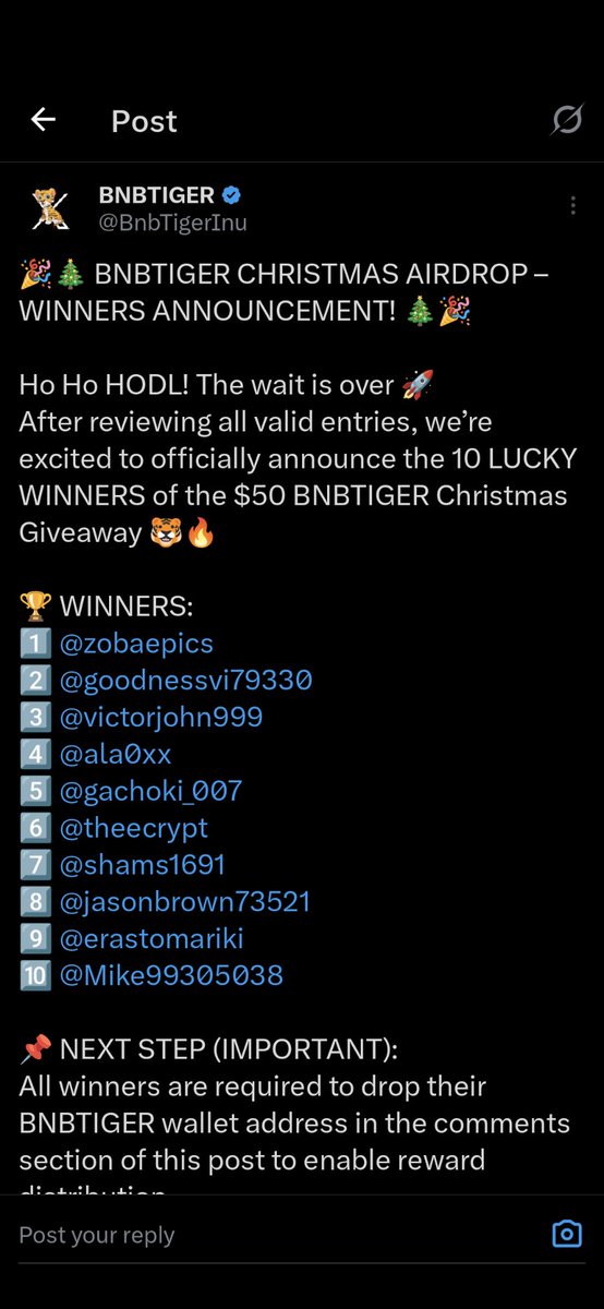 JasonBrown73521's tweet photo. @BnbTigerInu Hellow team, I was selected but till now I didn't receive the airdrop, 

this is my bnbtiger address

0x97c6D06CB816a2e65381c431056902933db23A27 https://t.co/ygja9029Xo