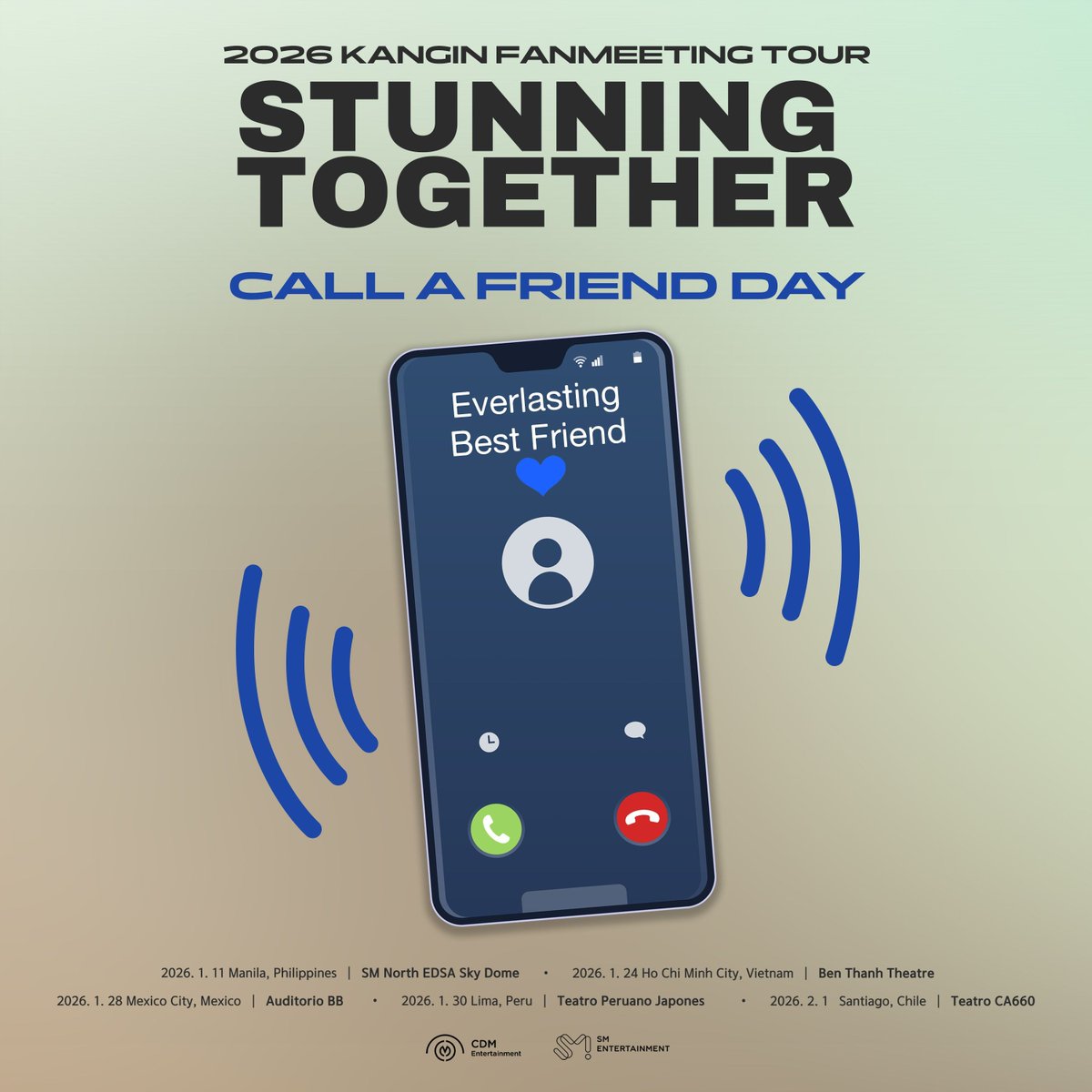 The perfect day to reconnect with old friends 💙

December 28 is National Call a Friend Day! Check on your old KPOP pals you haven't seen and heard in a while. Who knows, they might be interested to join you at #2026KANGINFANMEETING!

Better yet, tag them in this post so they