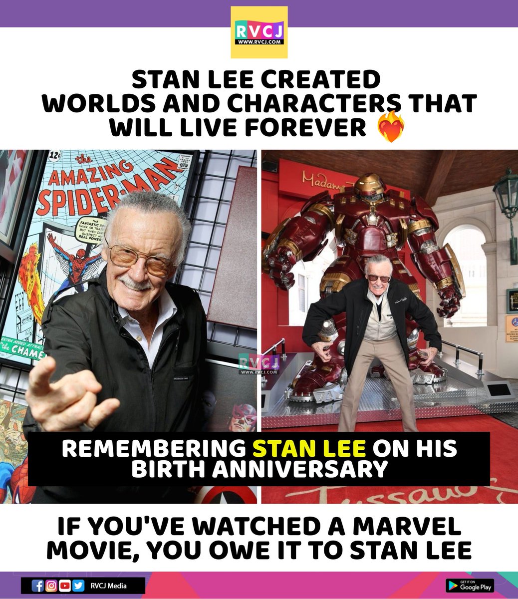 rvcjmovies's tweet image. Remembering Stan Lee on his birth anniversary!

#stanlee #Marvel #marvelstudios #Mcu #marvelsuperheroes