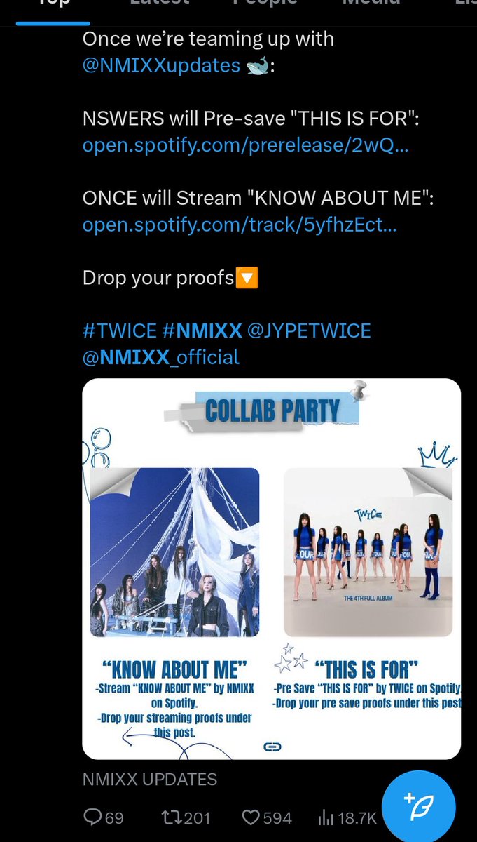 ughhsoprettyy's tweet photo. TWICE and ONCEs have a long track record of helping your favs. TWICE themselves literally influenced your favs careers. Now name 1 JYPE group or fandom that’s ever supported TWICE back. I’ll wait. It’s been one sided from day 1 https://t.co/5CmhczMfgh