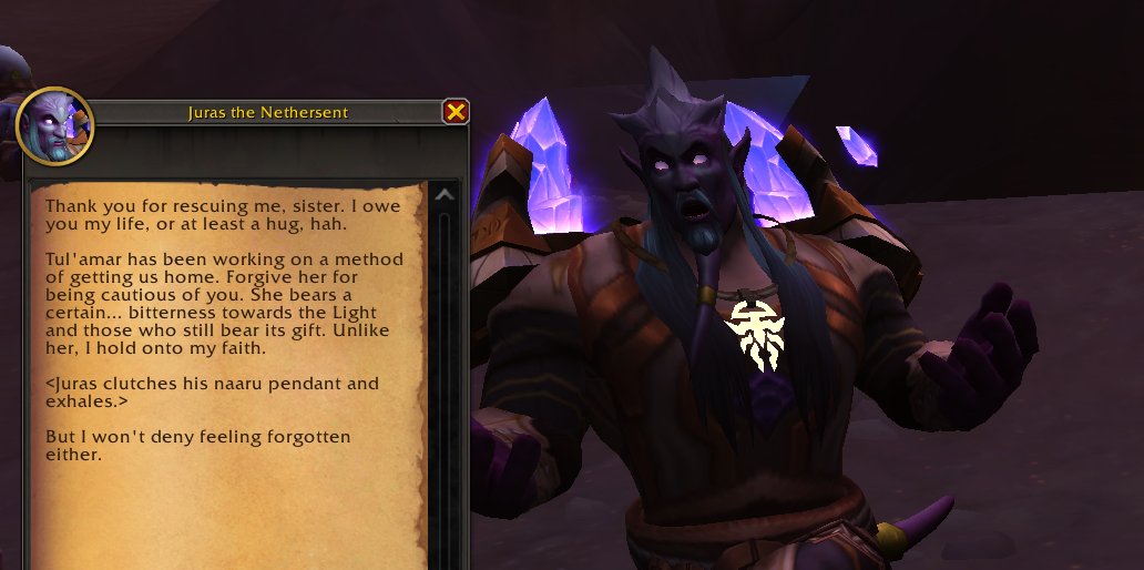 Portergauge's tweet image. Oh there's not just unique Draenei dialogue, but unique Man'ari dialogue too! I always love seeing sub-races getting recognized.