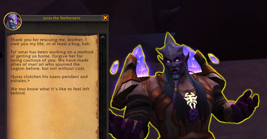 Portergauge's tweet image. Oh there's not just unique Draenei dialogue, but unique Man'ari dialogue too! I always love seeing sub-races getting recognized.