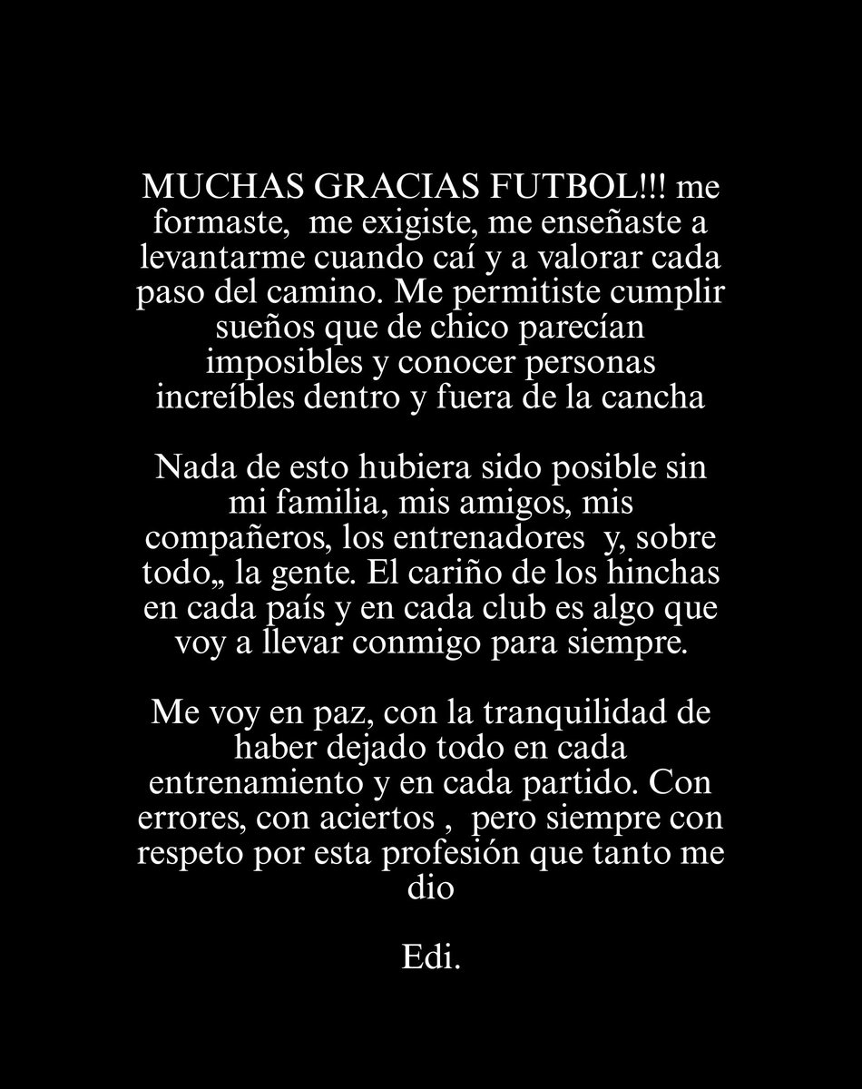 AnaIyticsCABJ's tweet image. 🇺🇾⚠️ SE RETIRÓ DEL FUTBOL EDINSON CAVANI.

📱 Mediante un comunicado en Instagram anunció que se RETIRA en BOCA a sus 38 años.