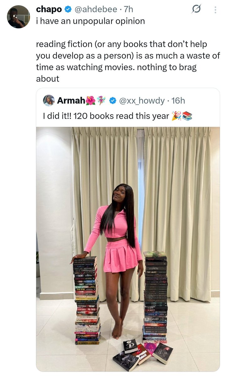 inmon2022's tweet image. Девушка прочитала 120 книг в этом году. Половину в электронном виде. И конечно же стоило ей это запостить, как в комментарии и квоты набежали мужики, решившие это все обесценить.

Она читает dark romance, так она просто порнуху читает, а значит не считается! Знаете как в детском…