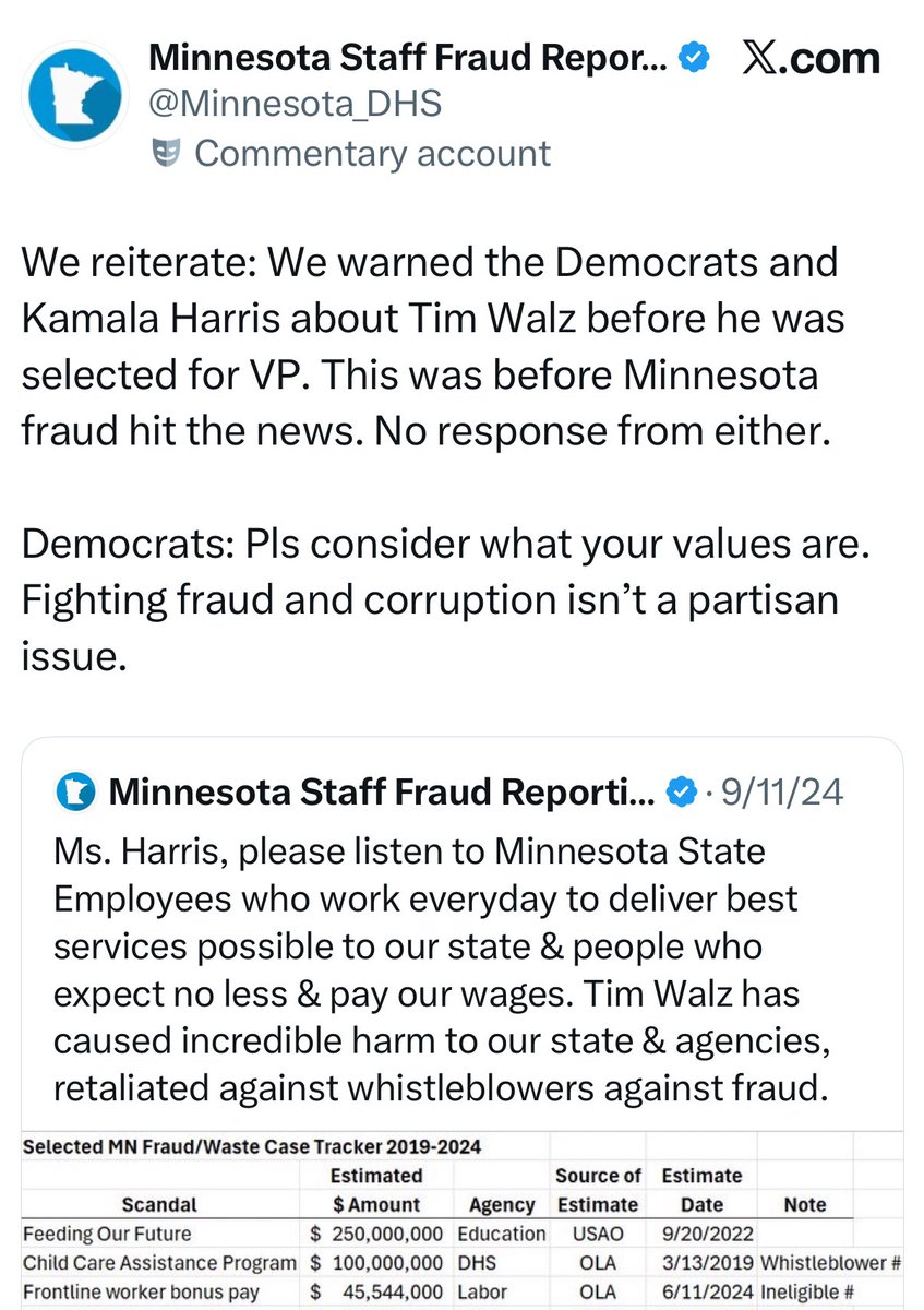 libsoftiktok's tweet image. Tim Walz knew about the fraud for years.

Minnesota attorney general knew about the fraud for years.

Democrats knew about the fraud for years.

They’re all complicit.