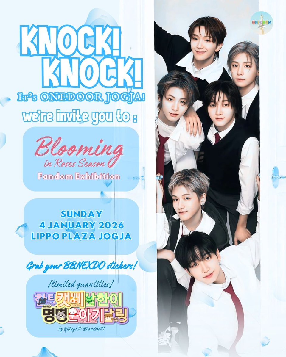 KNOCK.. KNOCK.. it's ONEDOOR JOGJA time! 💥
We're invite all ONEDOOR to come and vibe us again ✨️

[FREE ENTRY]

🗓: Sunday, 4th January 2026
🕐: 13.00 WIB
📍: Lippo Plaza Jogja (Blooming in Roses Season)

ㅡ Only for ONEDOOR 💝
Follow our Instagram and X to claim the freebies!