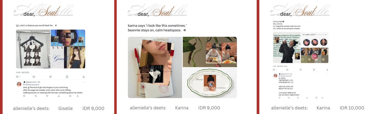 Soilenielle's tweet image. Title: K&amp;amp;G, ♥︎ 

3 upchar Karina - Giselle ready stock. 

♥︎: Karina Giselle (latest updates) 
💰: alt!

Please help to repost, xx.

#zonauang  #zonajajan