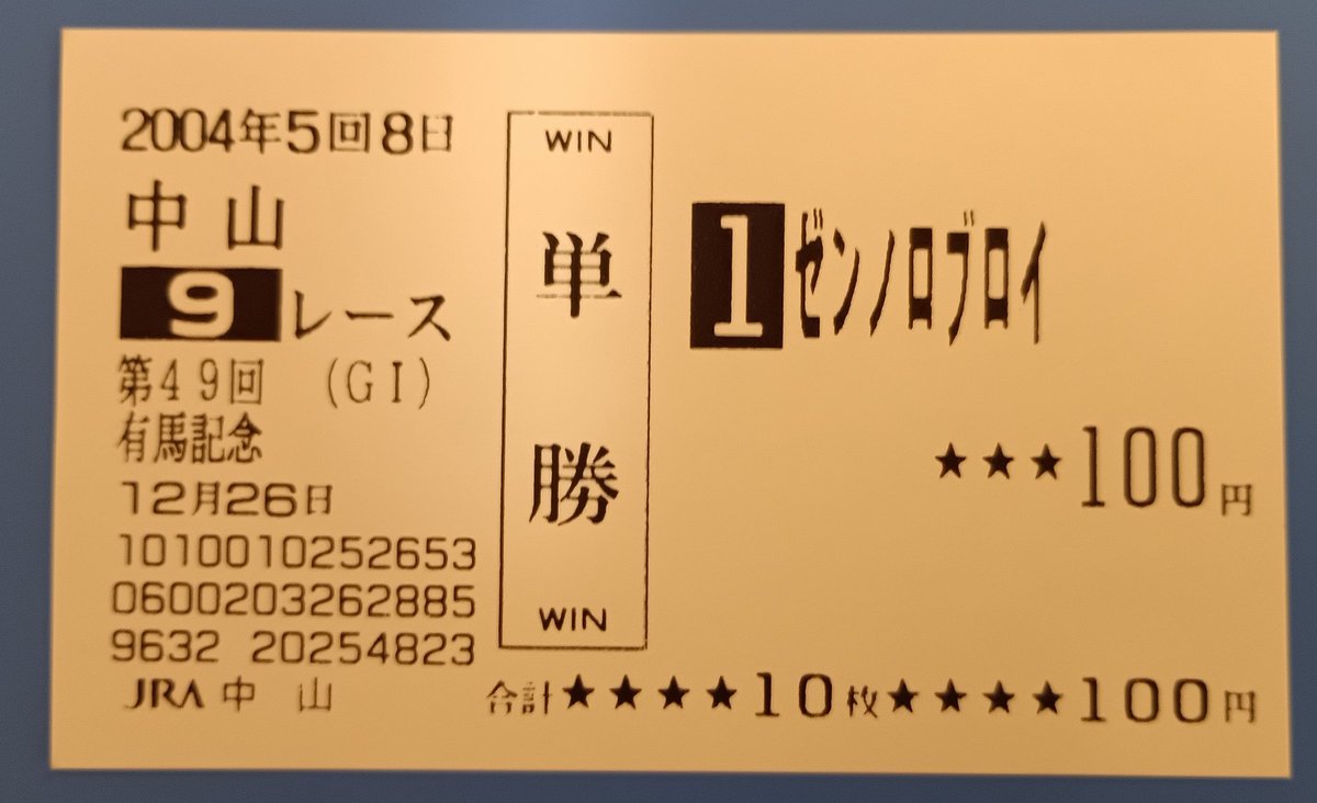 ゼンノロブロイ2003年全戦現地馬券 ゼンノロブロイ2003年全戦現地馬券