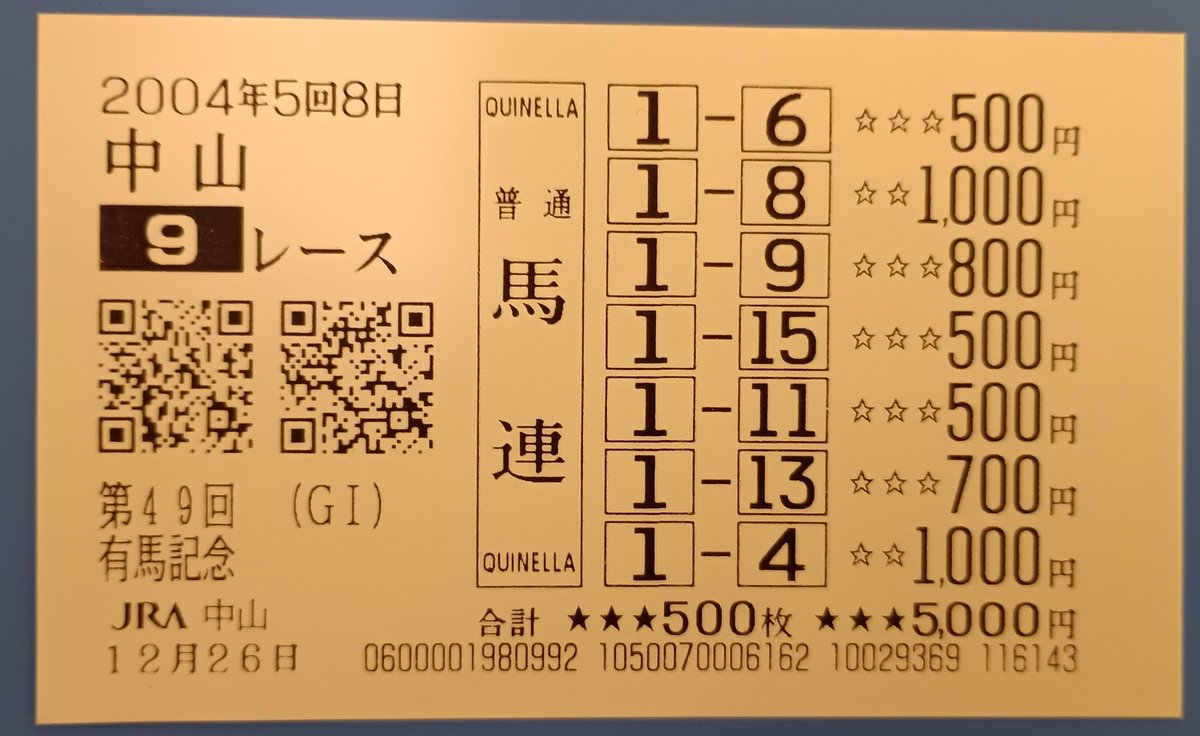 競馬辞めちゃったけどいまだ有馬記念レコードのコピー馬券あげておき