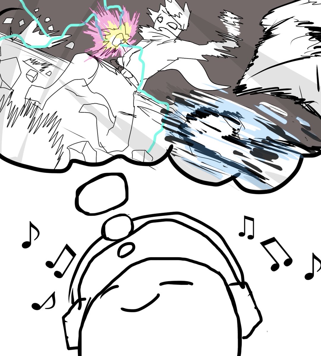 AbjSmi's tweet image. かっこいい曲聞いてる時の脳内これ