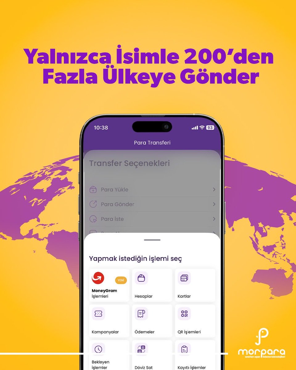 MoneyGram isme para gönder özelliği ile dünyanın birçok noktasına para gönderebilirsin.
Alıcının IBAN’ı olmadığı durumlarda, Morpara üzerinden işlemini kolayca tamamlayabilirsin.💜
