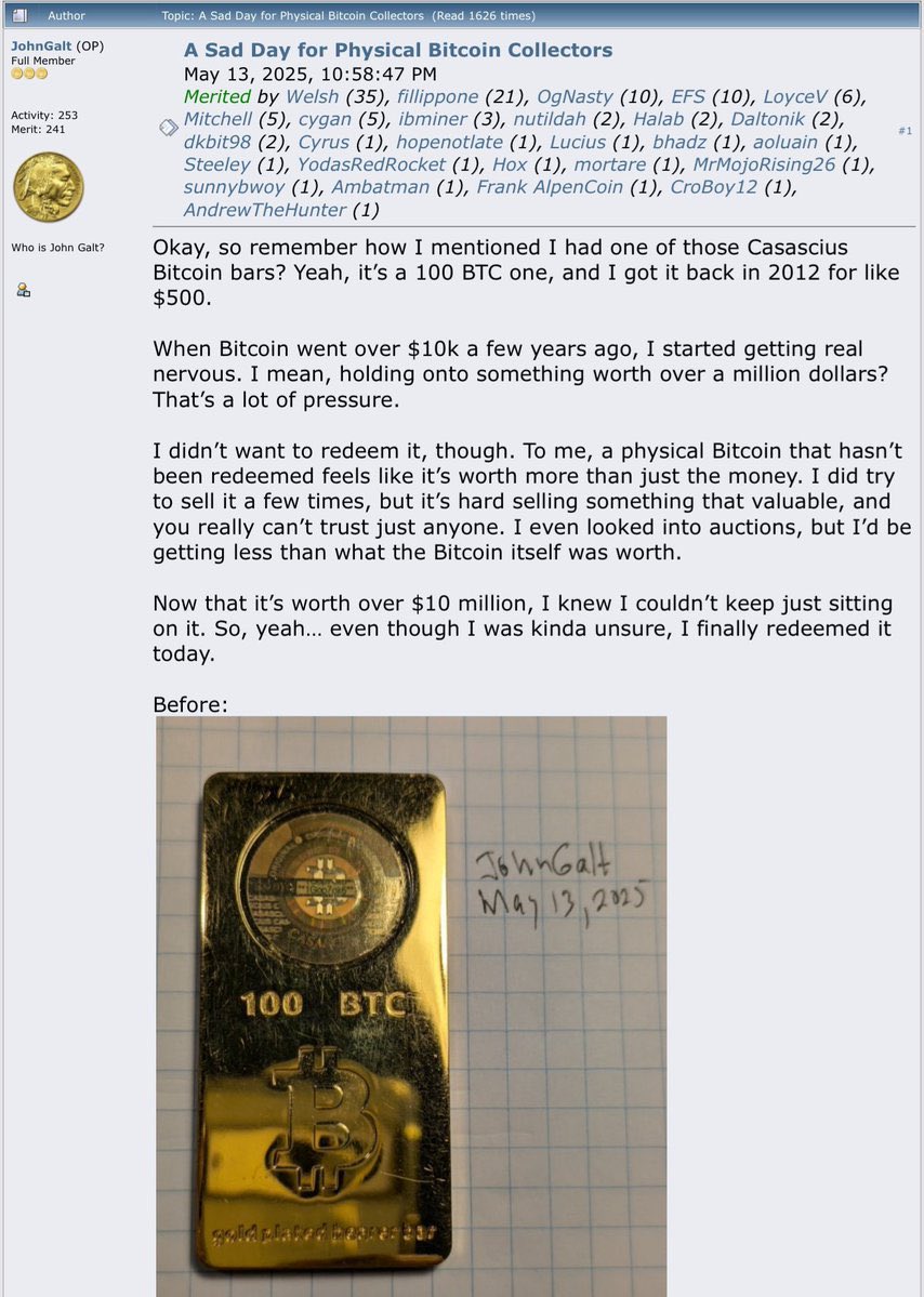 ビットコインドリーム、8万円が16億円に🔥 「2011年に、100BTCを500ドルで買っていたと想像してみてください。  彼はあらゆる相場サイクルやノイズを乗り越え、ずっとビットコインを保有し続けました。 そして2025年、ついに現金化して16億円を手にした。  まさに狂気じみた ...