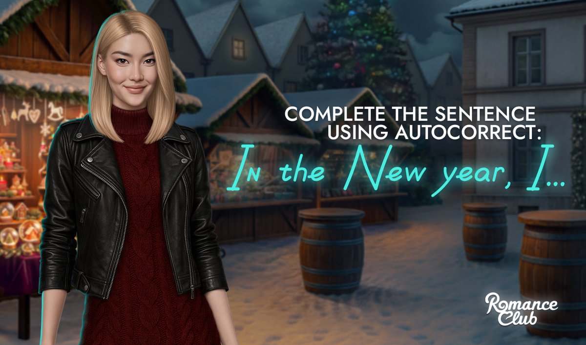 ysiromanceclub's tweet image. 🎇 New year… new me! Or at least, new autocorrect suggestions.

Type "In the new year, I…" and then keep tapping whatever words your autocorrect suggests.

Let's see how much faith it has in your New Year resolution. 😌

#romanceclub #visualnovel #mobilegame #winter