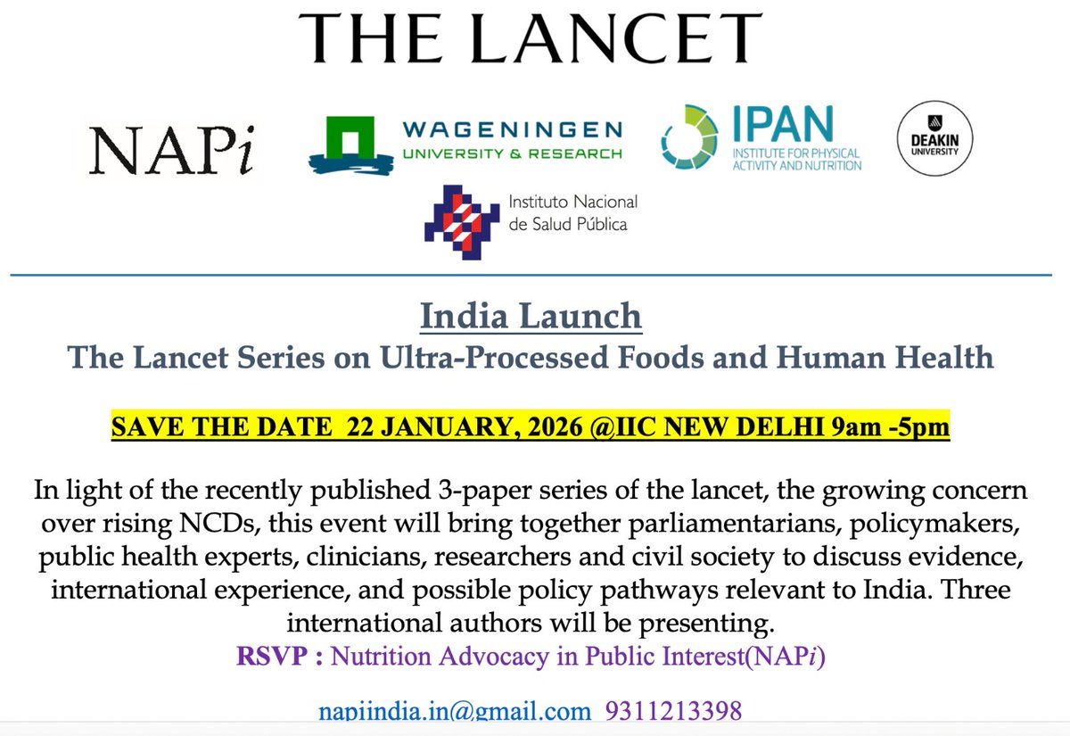 INDIA LAUNCH 
REGISTER INTEREST docs.google.com/forms/d/e/1FAI…

Executive summary
This 3-paper Series reviews the evidence about the increase in ultra-processed foods in diets globally and highlights the association with many non-communicable diseases. This rise in ultra-processed foods