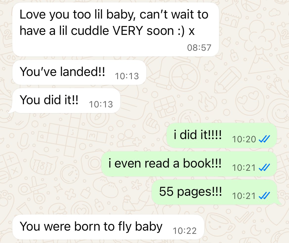 ojvhteuhyhes's tweet image. annual reread of all the texts my bf has sent me over the years after i successfully flew on a plane by myself (deathly afraid of flying)