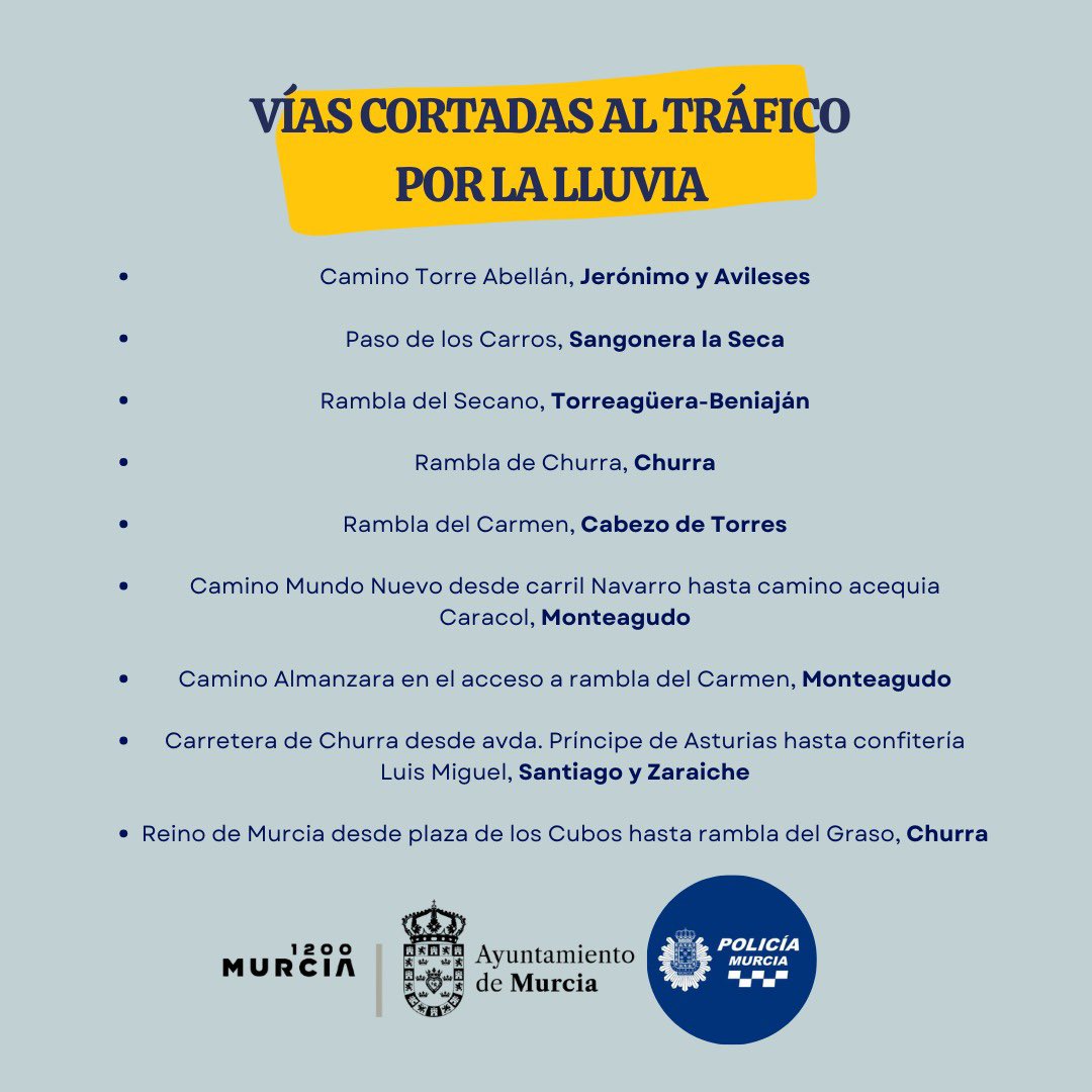 🚫 Estas son las vías cortadas al tráfico por la lluvia 👇