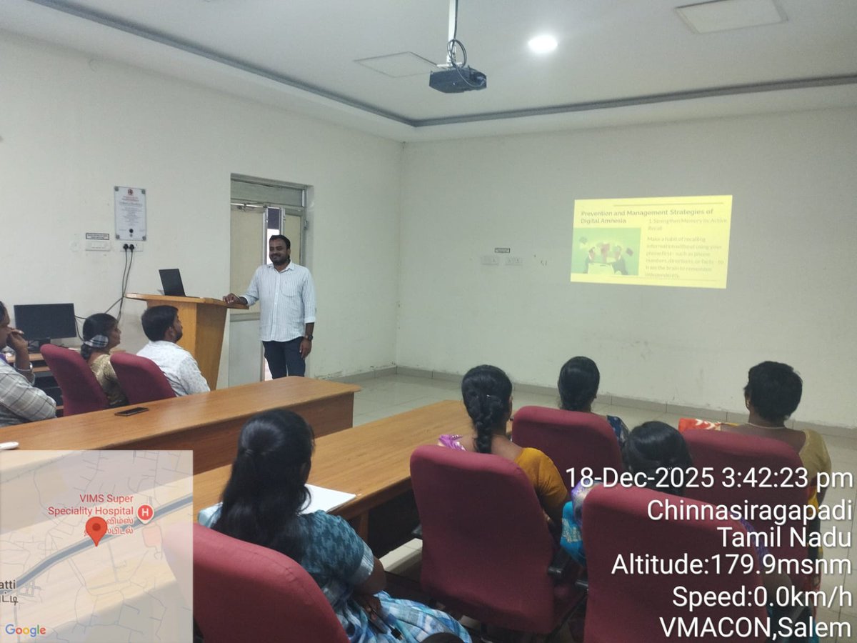 VMACON1991's tweet photo. The Department of Psychiatric Nursing, Vinayaka Mission’s Annapoorana College of Nursing, Salem, organized a Journal Club Presentation on the topic “ *Digital Amnesia.”*  It is a condition characterized by cognitive decline associated with excessive dependence on digital devices https://t.co/pTFJRrc6z3