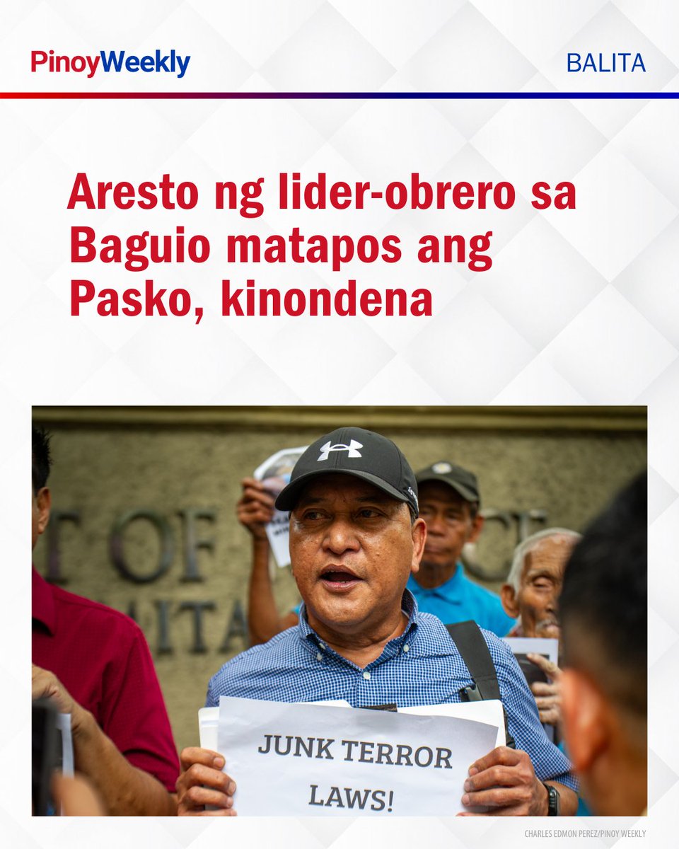 Kinondena ng mga progresibong grupo ang pag-aresto sa lider-manggagawa at cultural worker na si Michael “Mike” Cabangon sa Baguio City ngayong Dis. 27, dalawang araw matapos ang Pasko.

BASAHIN: tinyurl.com/y8razcnx