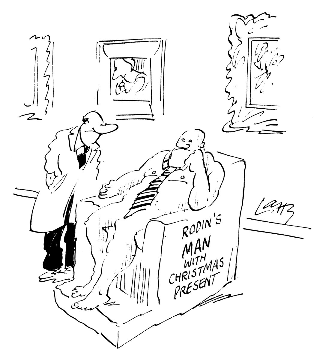 PunchBooks's tweet photo. #ChristmasCountdown 'Rodin's Man With Christmas Present' PUNCH cartoon by Larry (Terences Parkes) 1980 #gifts #cliches #sculpture #statues #art #bored #museums #galleries #gallery #titles #ties #menswear https://t.co/FbzxuoPwVS
