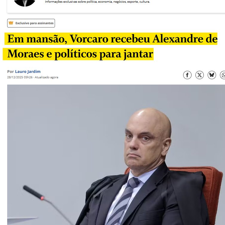 ATENÇÃO.

Moraes jantou na casa de Vorcaro, DONO DO BANCO MASTER, MAS ELES NÃO FALARAM NADA SOBRE O MASTER, HEIN.

Não venham ser levianos e dizer que, só porque Moraes jantou na casa do DONO DO BANCO MASTER, ele acabou falando alguma coisa sobre o BANCO MASTER.