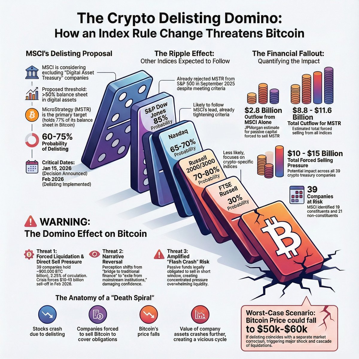 Completely ignored by crypto influencers, the potential MSCI delisting of  MicroStrategy carries consequences that could spark a death spiral for  Bitcoin. The decision is expeted on 15.01.2026.