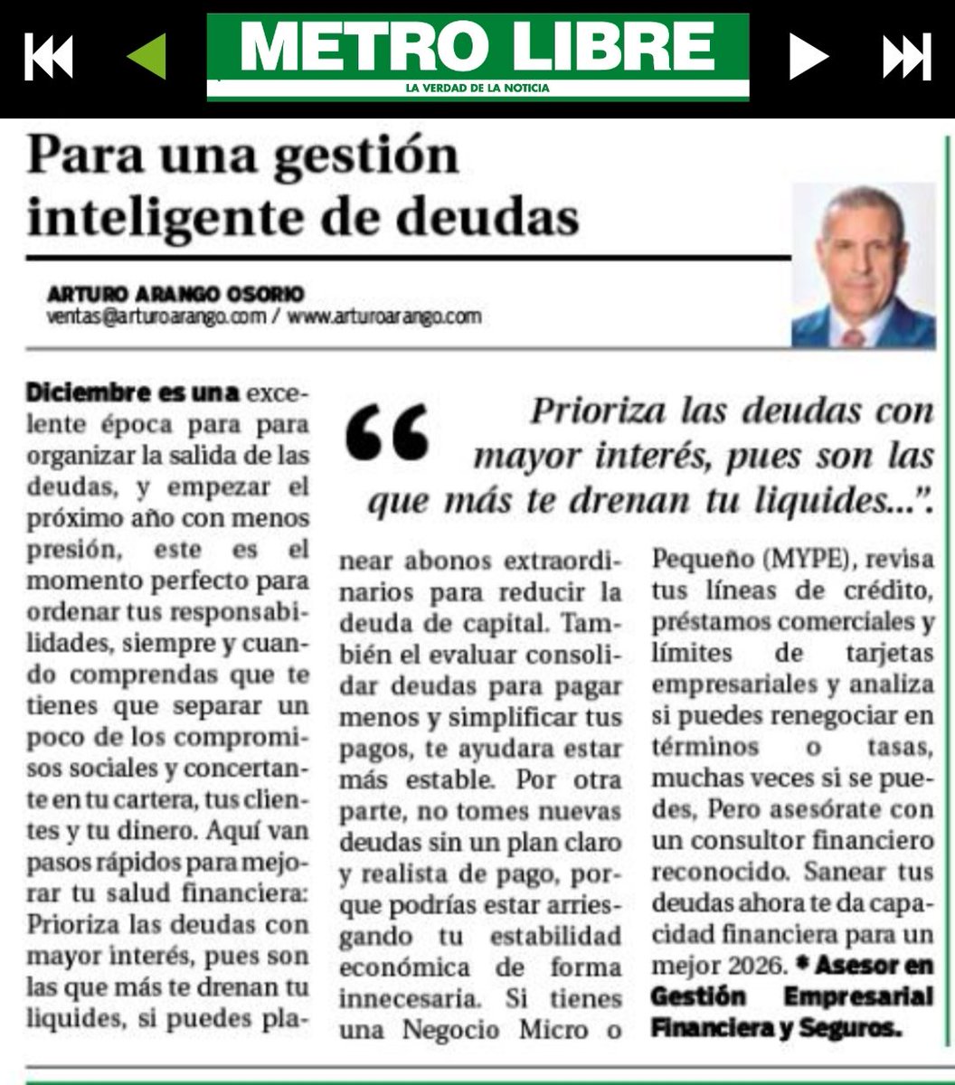 Nuestro último artículo en <a href="/MetroLibrePTY/">Metro Libre</a> Para una gestión inteligente de deudas - metrolibre.com/opinion/para-u…