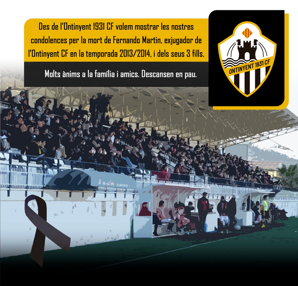 🤍🖤 Des de l’Ontinyent 1931 CF volem mostrar les nostres condolences per la mort de Fernando Martin, exjugador de l’Ontinyent CF en la temporada 2013/2014, i dels seus 3 fills.

🙏🏻 Molts ànims a la família i amics. Descansen en pau.