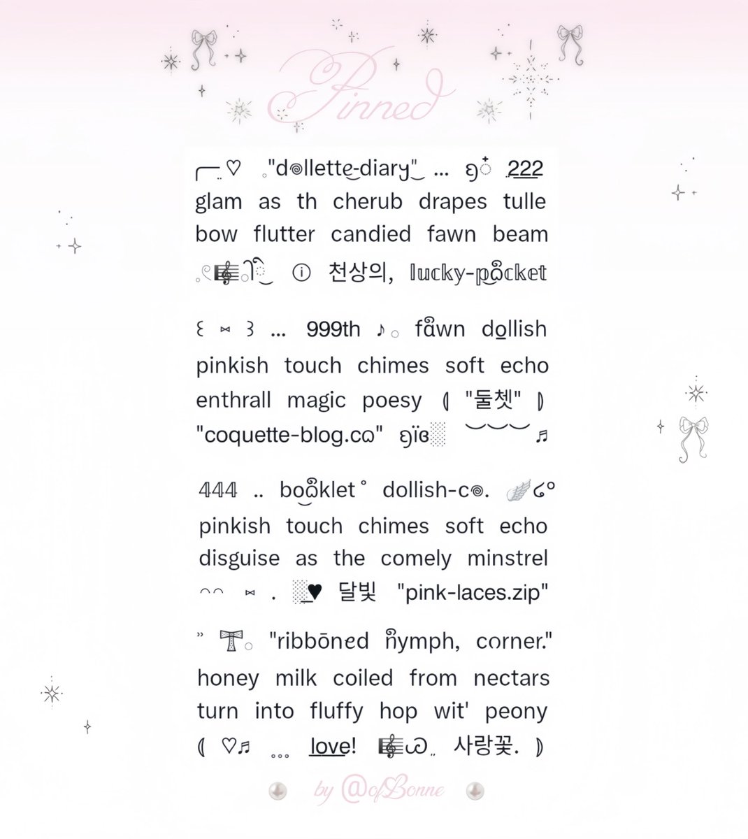 OfBonne's tweet image. ⠀⠀⠀   ⠀
⠀⠀   ⠀☾⠀a⠀repost⠀is⠀wondrous⠀☽
⠀⠀⠀   ⊹  ֹ ׅ  🪞⑅   ..  ⁐❀⁐ .. ⑅ 🪞 ׅ  ֹ ⊹

⠀⠀⠀beautifully⠀crafted⠀pinned⠀wit’
⠀⠀⠀your⠀likings!⠀kindly⠀peek⠀ALT
⠀⠀⠀໑ৎ ׁ⠀♡   6.000⠀⠀for⠀each⠀one.

⠀⠀⠀⠀⠀⠀xx #zonauang #zonaba
⠀