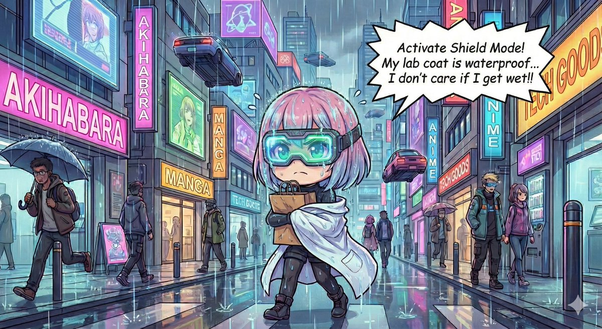 Get_Japan_Merch's tweet photo. Initiating Defense Strategy: "HUMAN SHIELD" 🛡️

My lab coat is waterproof. My body? Not important!
I will become the umbrella.
I don't care if I get soaked... The merchandise MUST survive! (3/4) https://t.co/9BbDXzltFW